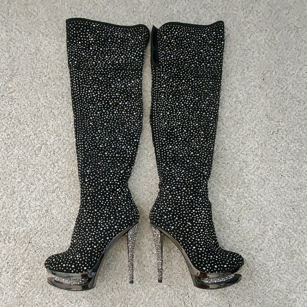 Rhinestone knee high boots